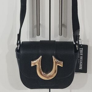 True Religion Black Crossbody Bag with Gold Logo